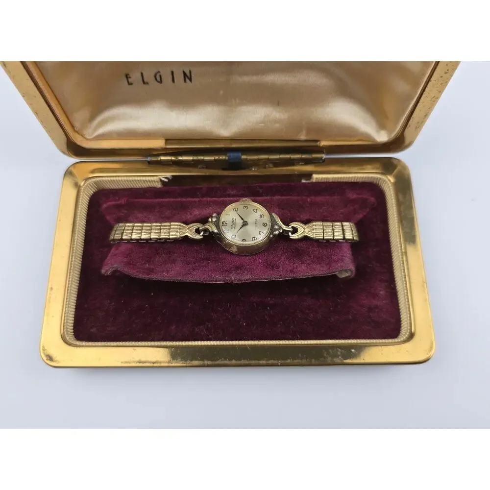 Vintage Elgin women's / ladies empty watch box Velvet liner built-in stand